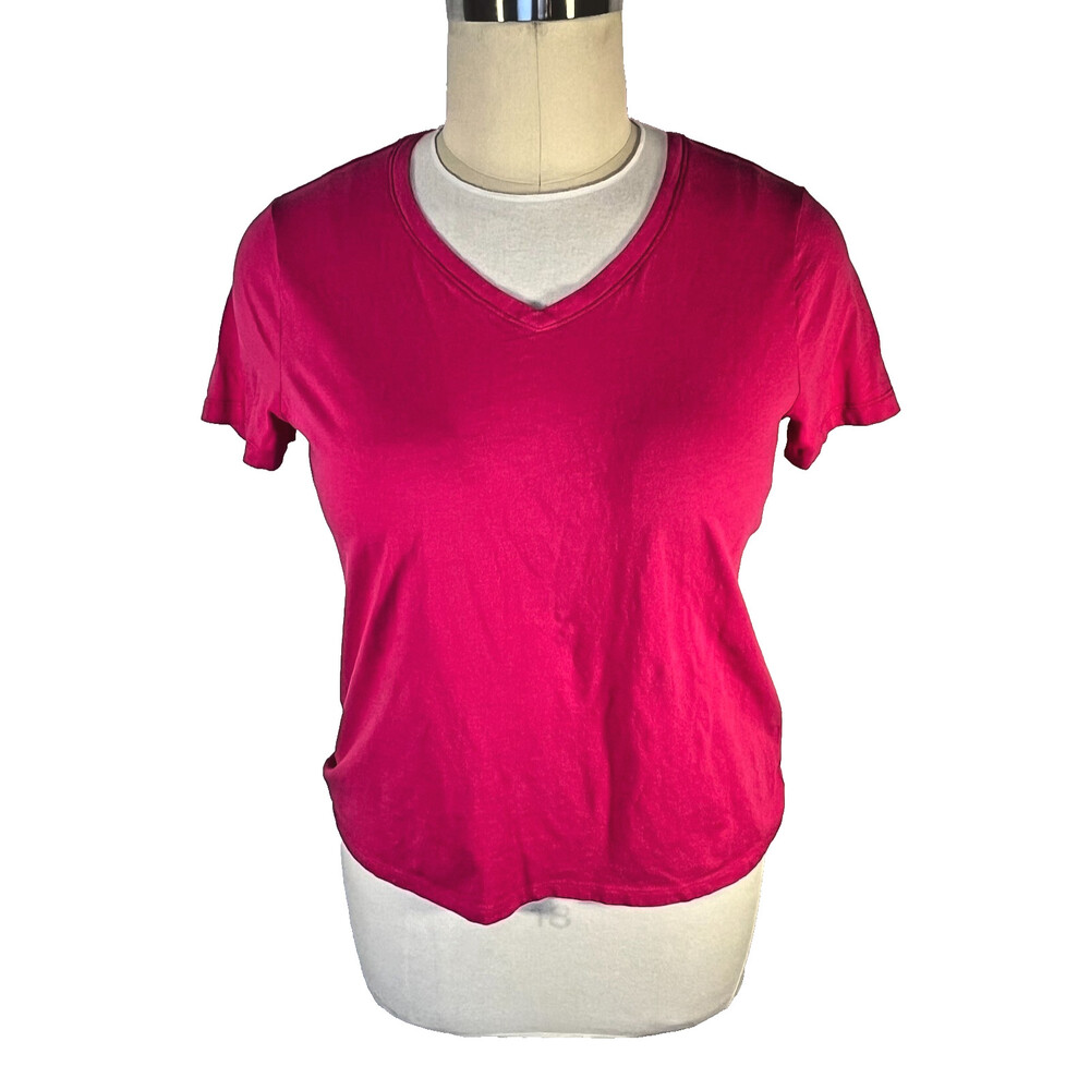 Time and Tru Tee Shirt  Womens XL Hot Pink Relaxed Fit V-Neck Short Sleeve